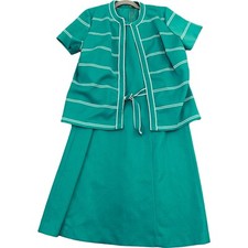 VTG Lorac Original of Lady Carol Mid Century Green Polyester Dress Belt Blazer