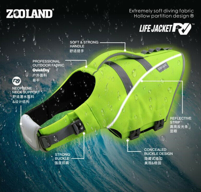 Zooland Life Vest For Dogs Pet Quick Dry Waterproof Swimming Jacket For