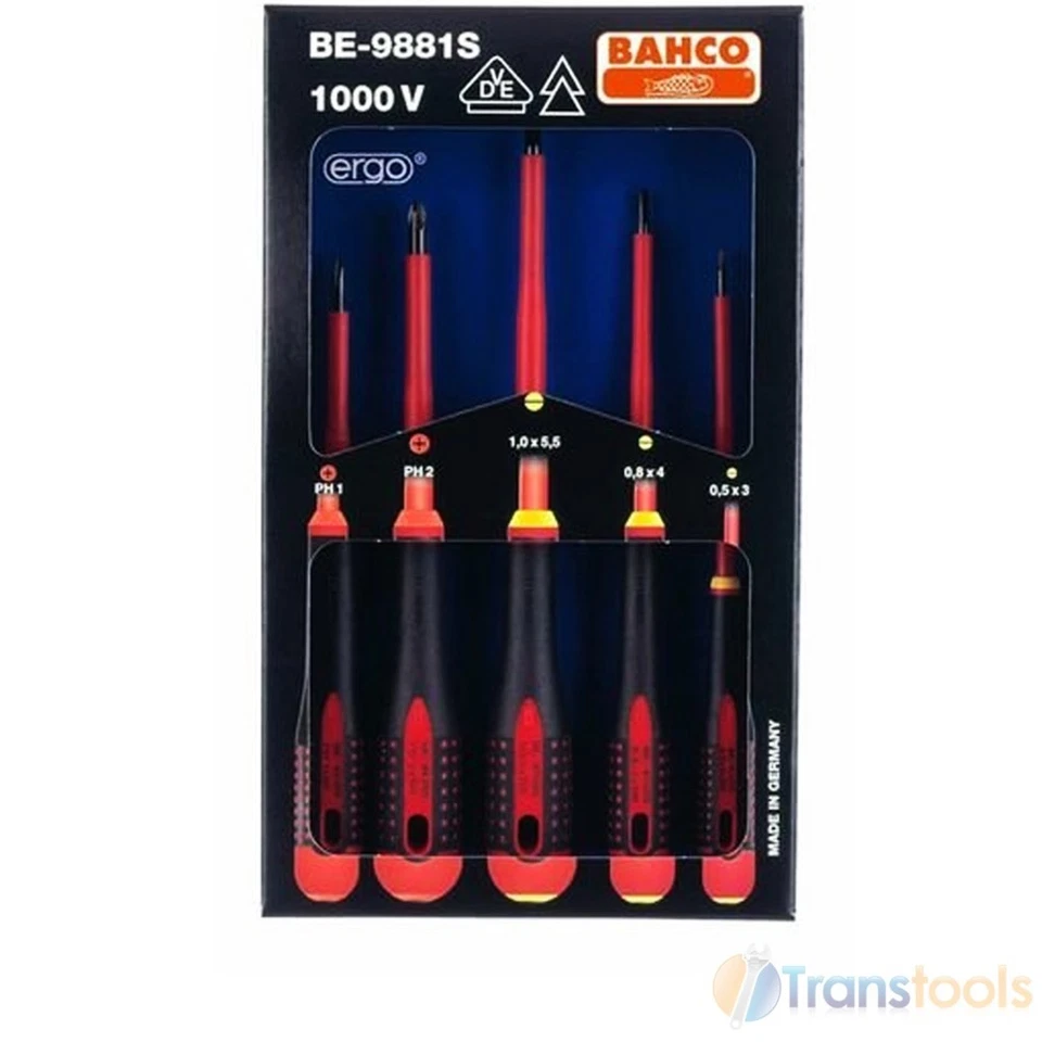 Bahco VDE Insulated Screwdrivers X 5 Electrician Phillips Slotted BE9881S 1000 V