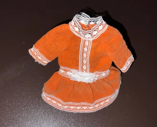 Vintage 1970 Barbie Skipper Sweet Orange 3465 Velvet Orange White Lace Dress💕