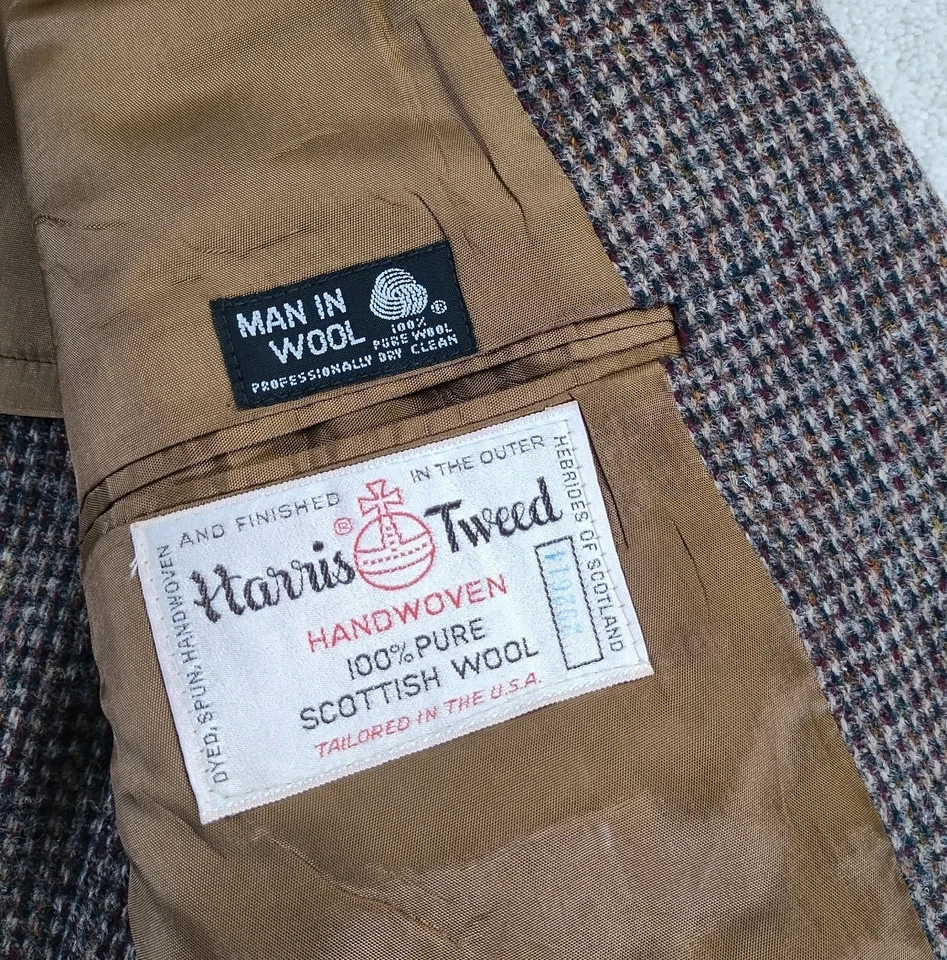 Blazer Harris Tweed Para Hombre 40S Marrón Lana Pata de Gallo 2 Botones Abrigo Deportivo EE. UU. Foto 2 de 4