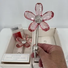 Pottery Barn Kids Crystal Acrylic Pink Flower Wall Hook Set Of 2 Whimsy Girlhood