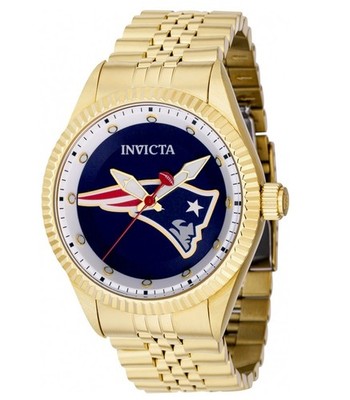 Invicta NFL New England Patriots Mens 43mm Gold Stainless Quartz Watch 42442
