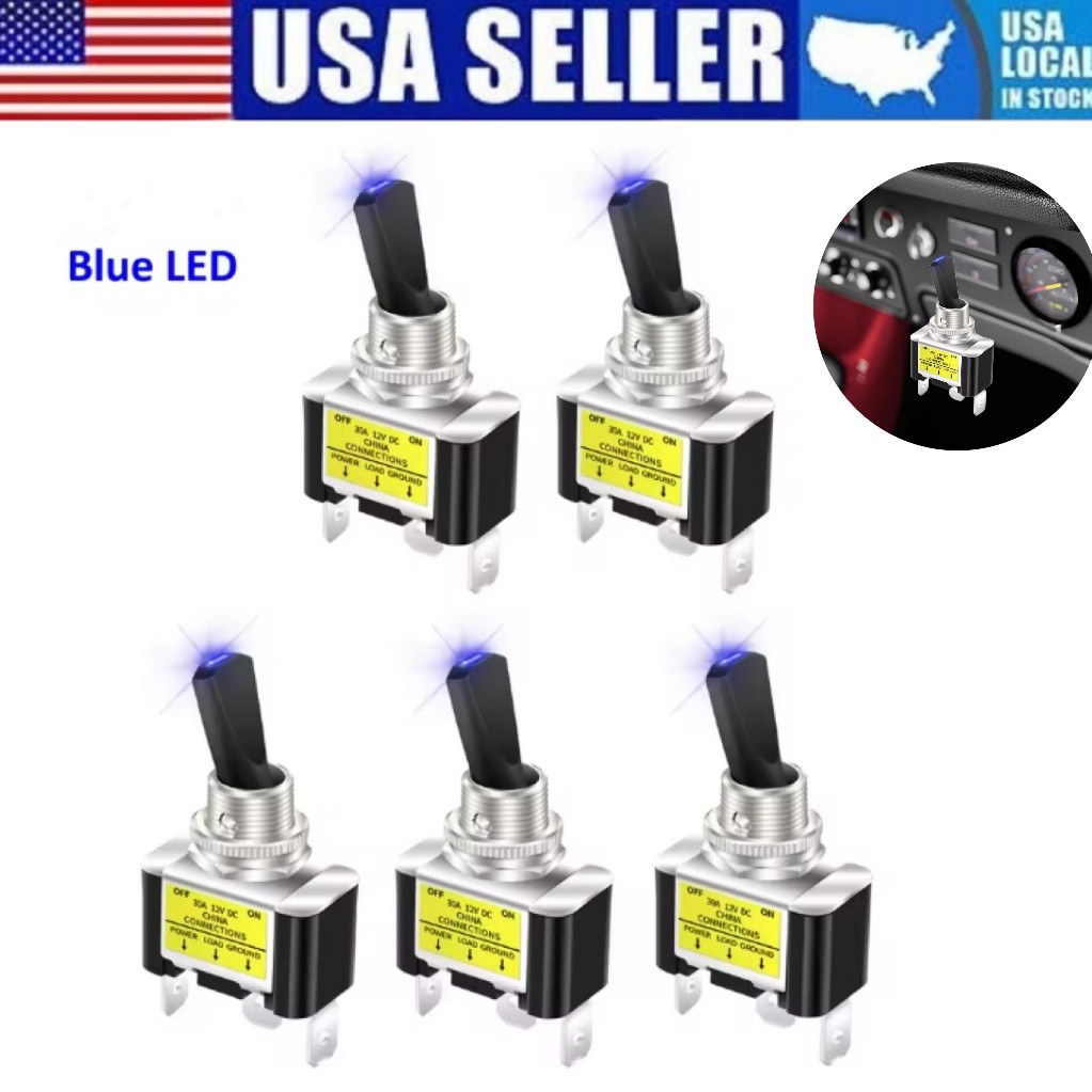 Blue LED Light 3Pin Rocker Toggle ON/Off Switch 30A 12V for Car Boat Marine Lot