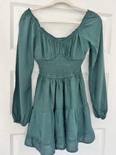 Hollister Emerald Green Puff Sleeve Mini Dress | Smocked Waist | Worn Once