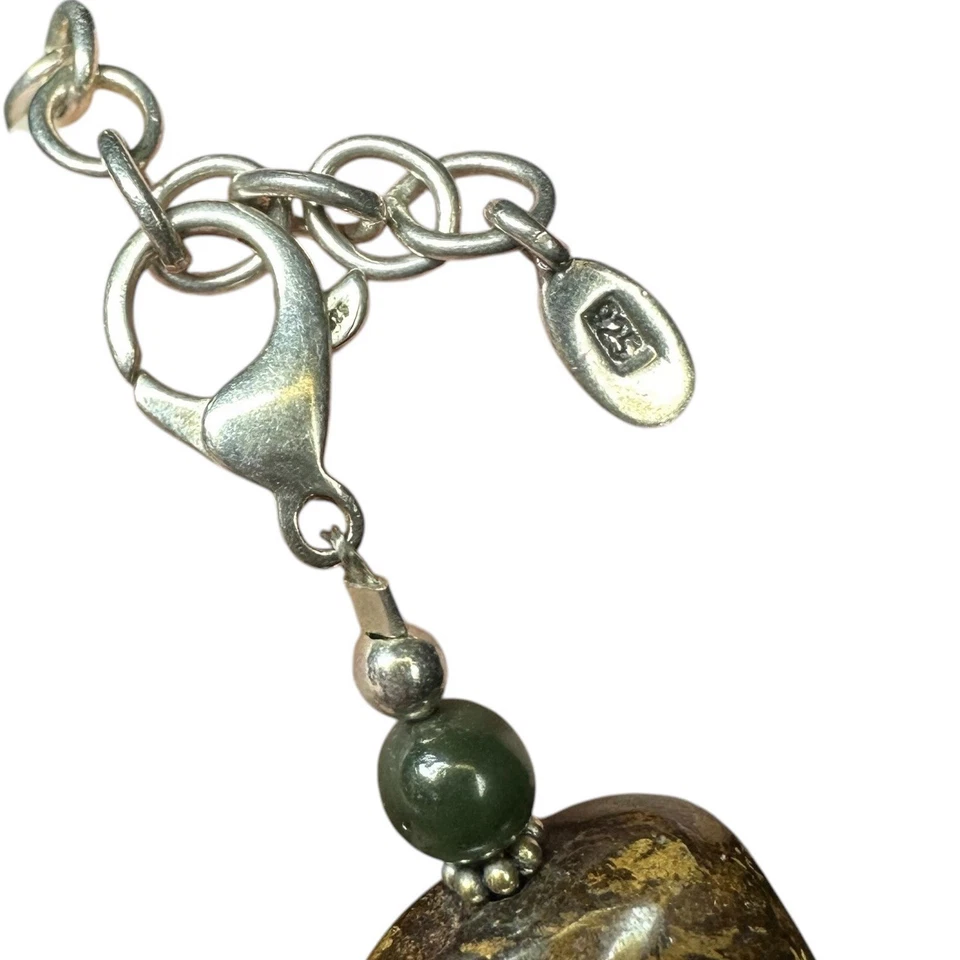 "Collar grueso de plata esterlina 925 con piedras pesadas 29"" + 3"" rojo marrón jaspe" Foto 3 de 4