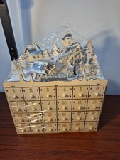 Xmas Lighted Wood Advent Calendar Candy Box Gift Treasure Box 24 Drawers Deer