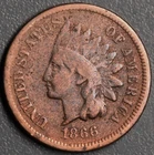 1866 1C INDIAN HEAD BRONZE CENT KM# 90a Grade:  VG+ A6961