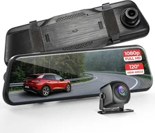 Pyle Dual Dash Cam Rearview Mirror, 1080p Full HD Front and Rear Car Camera