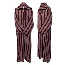 Men's Maroon Striped Moroccan Long Sleeve Hooded Cotton Thobe Jubba Djellaba