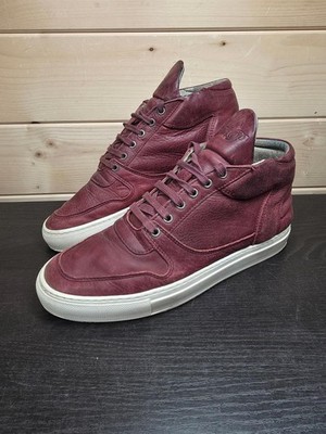 Filling Pieces Mid Top Sneaker UK 9 EU 43 Burgundy Red Grain Leather Lace Up