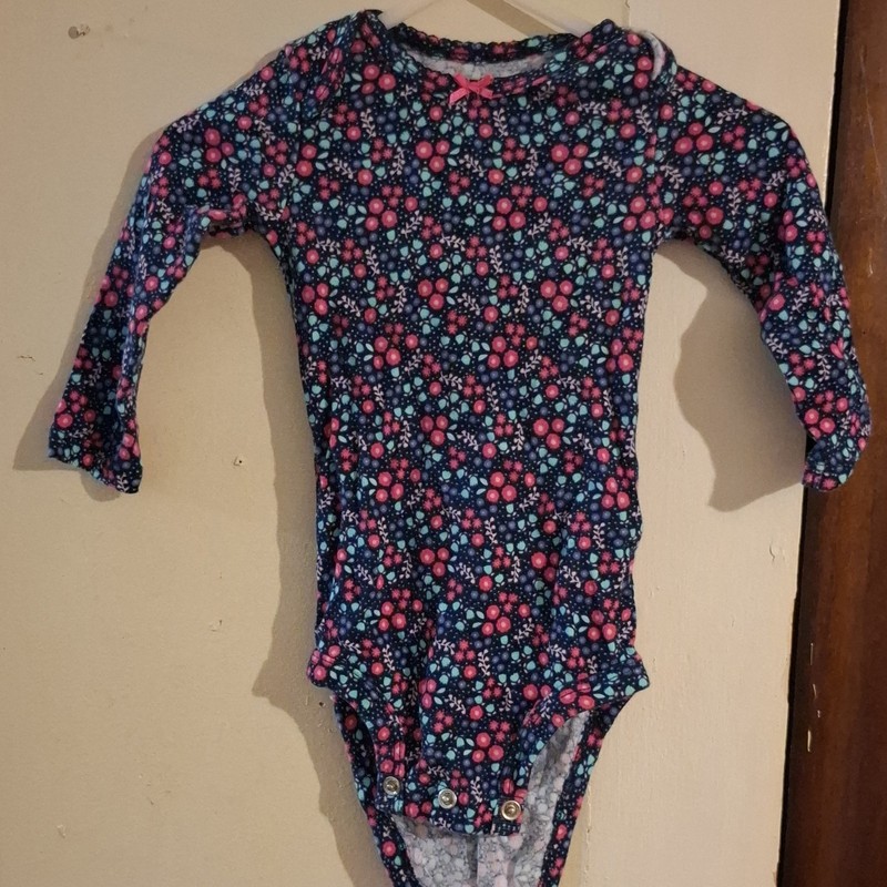 Child of Mine by Carter's Navy Cotton Knit Floral Bodysuit LS Snap 3-6M
