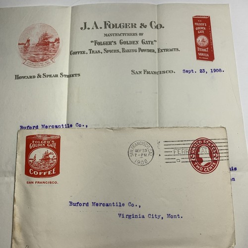 Folger Golden Gate Coffee Color Letterhead San Francisco Calif & Postal Cover