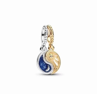 Yin Yang Moon Sun Charm Silver Gold Two Tone Dangle Pendant Bead Gift