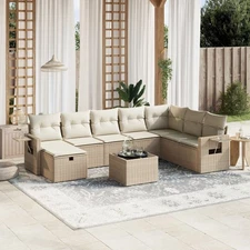 Garden Sofa Set Beige Poly Rattan Large Modular Garden Sofa Set