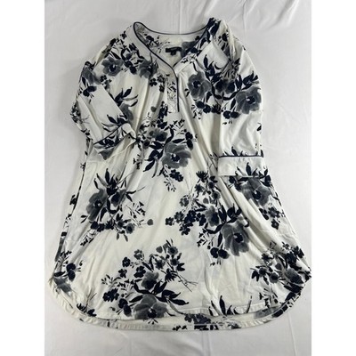 Simply Vera Vera Wang Floral Henley Nightgown Womens Large White Black Pockets