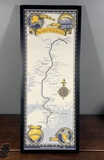 Alaska Railroad Framed Souvenir Map Poster 9.5" x 23" Under Glass Vintage Style