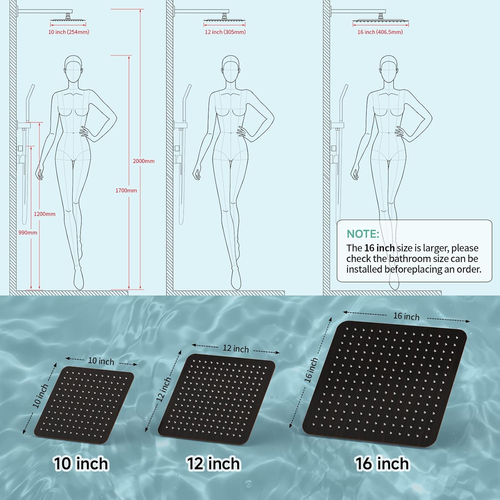 16 Square Rainfall Shower Head High Pressure Stainless Steel ORB 2.5 GPM - Picture 3 of 12