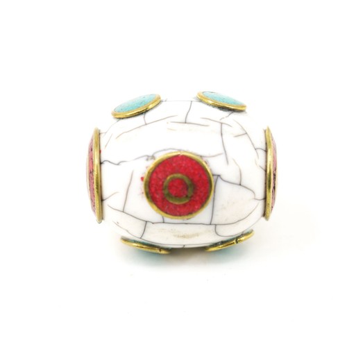 3 Tibetan Beads Fancy White Crackle Loose - Picture 4 of 8