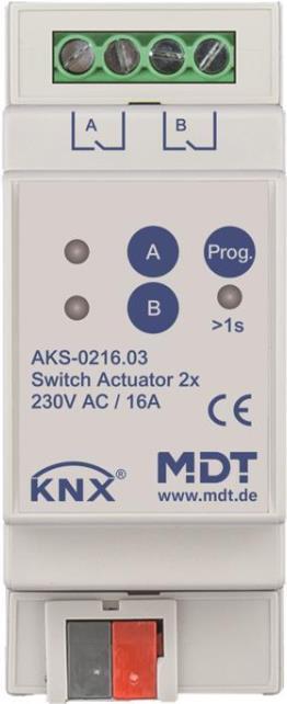 MDT technologies Schaltaktor 2-fach 2TE REG, 16A, 230VAC AKS-0216.03 (AKS-0216.0