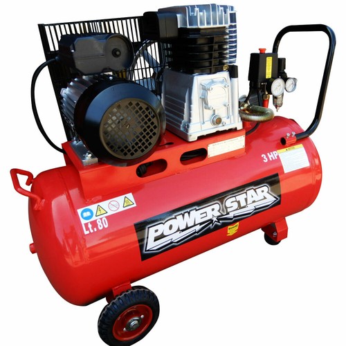 NEW BELT DRIVEN 3HP 12CFM AIR COMPRESSOR PORTABLE 300L/MIN 80LT TANK - Picture 3 of 4