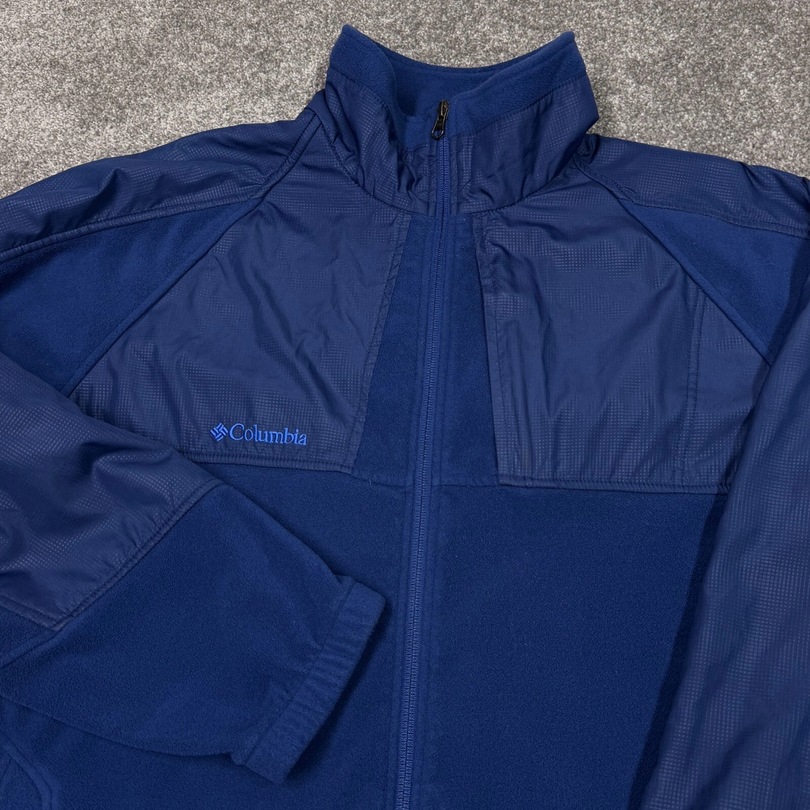 Columbia Jacket Men Large Blue Fleece Zip Up Coat Hike Outdoor Warm Pockets XCO