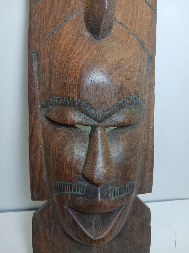 Máscara de pared de madera tribal tallada a mano vintage - 19”, arte de pared de calidad Foto 3 de 4