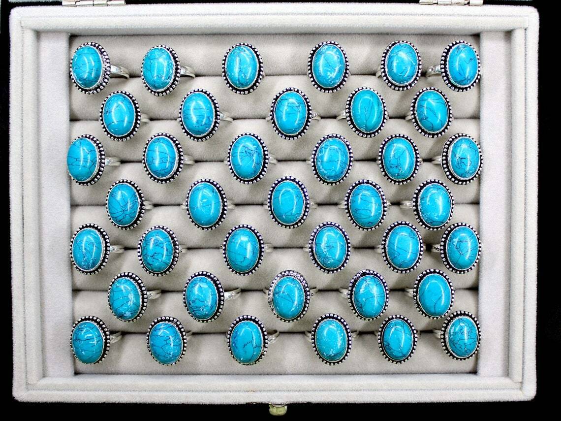 Blue Howlite Turquoise Rings , Handmade Jewelry Rings