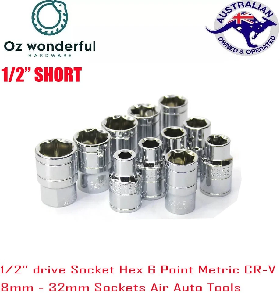 1/2" drive Socket Hex 6 Point Metric CR-V 8mm - 32mm Sockets Air Auto Tools