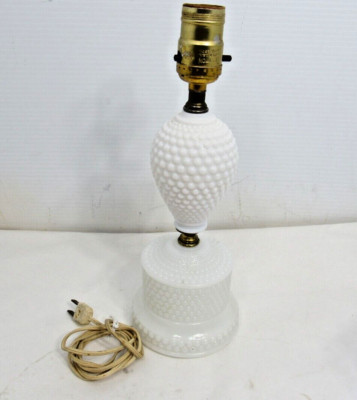 Vintage Hobnail Milk Glass & Brass Table Night Stand Lamp 12'' WORKING