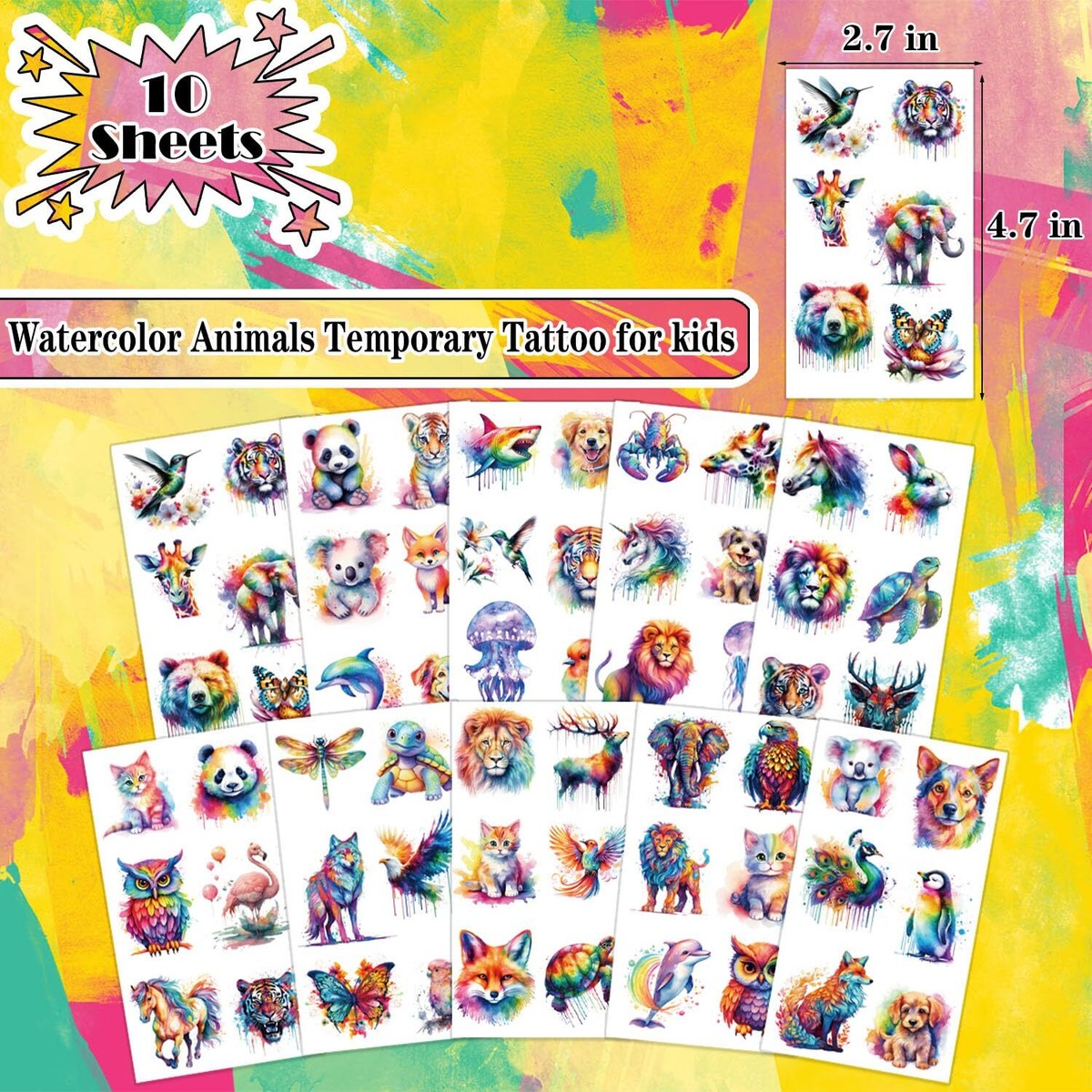 Henbrandt Temporäre Tattoos – 'Cute Creatures', 24 Stück In 12 Designs (ca. 4 X 5 Cm)