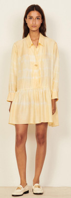 Sandro LIGHT YELLOW Women's Short Tie-Dye Silk Dress, US 42