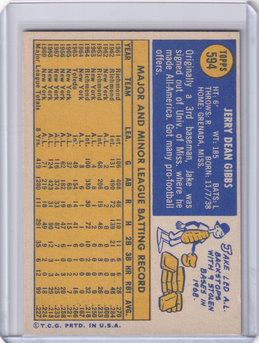 1970 Topps Baseball 594 Jake Gibbs New York Yankees eBay