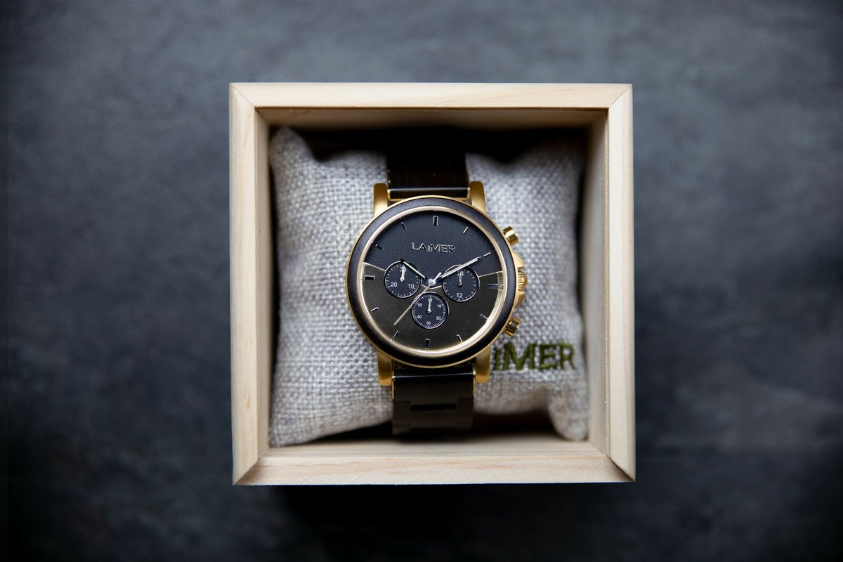 Laimer Herren Holzuhr Ian 0137 Leadholz Edelstahl, Chronograph