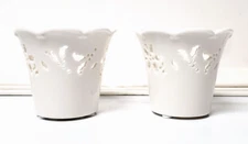 2 Tea Light HOLDERS, CHRISTMAS TREE SHOPS, Cut-Outs/Scalloped SMALL, VG Cond.