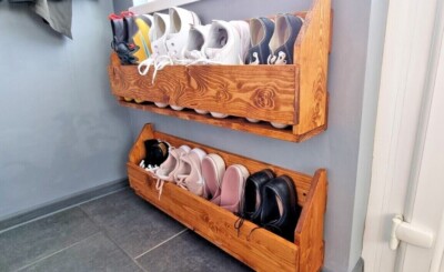 Handgefertigtes rustikales schwebendes Schuhregal perfekte Aufbewahrungslösung Wandmontage