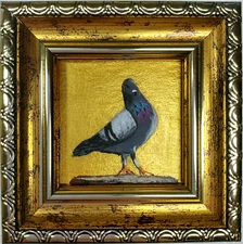 Pigeon painting Portrait dove painting Gold Framed small art 2x2 bird hand-paint