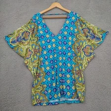 Trina Turk Swim Cover up Corsica Caftan Tunic Small Teal Lightweight Kimono