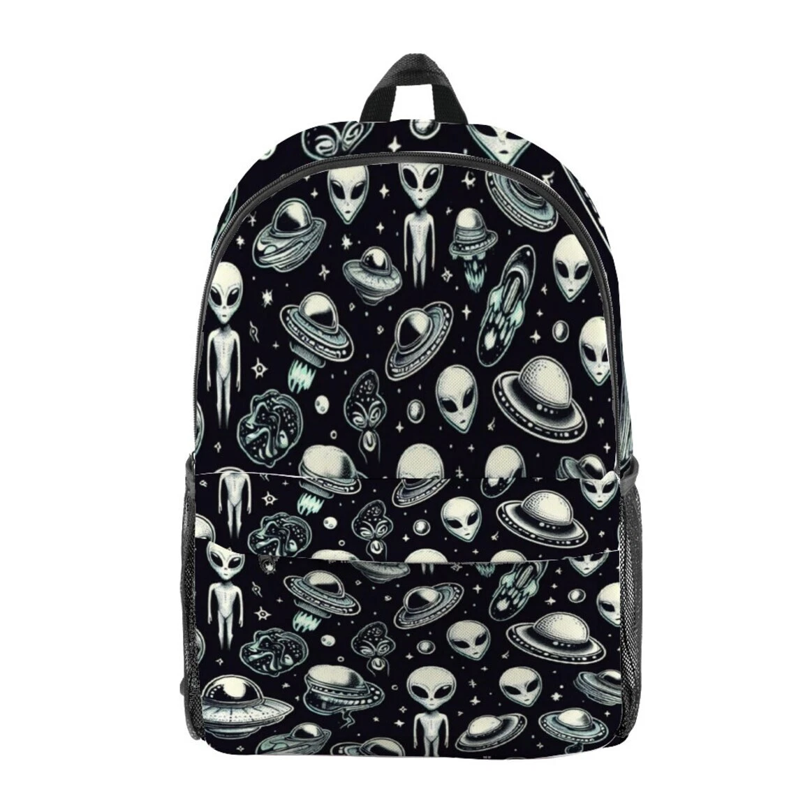 Aliens And Flying Saucers In Outer Space Pattern (AOP) Travel Backpack