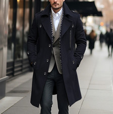 Men's Wool Blend Pea Coat Warm Winter Coat Business Dress Coats With Scarf!