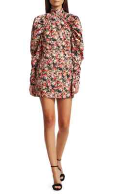 NWT Rotate Birger Christensen Kim Floral Jacquard Dress Whitecap Grey 12 $310