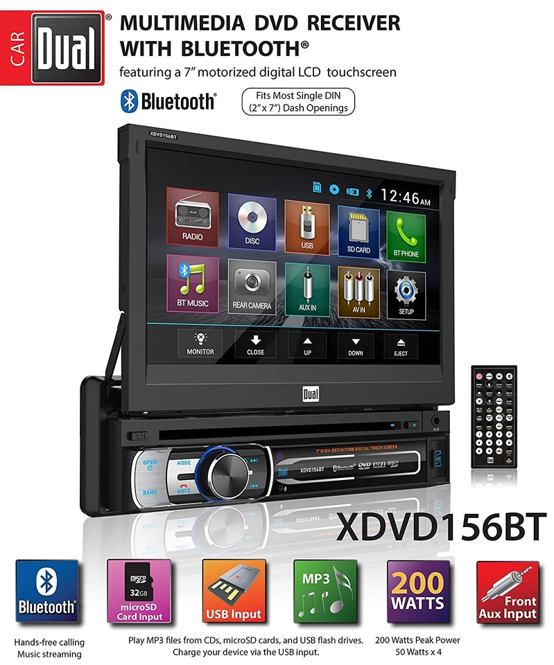 Dual Single DIN Bluetooth Receiver w 7" Flip Out Touchscreen 6.5" + 6x9 Speakers - Image 2 of 4