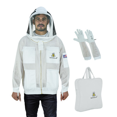 Bee Jacket Beekeeping Ventilated Mesh fencing veil & Gloves beekeeper -3XL