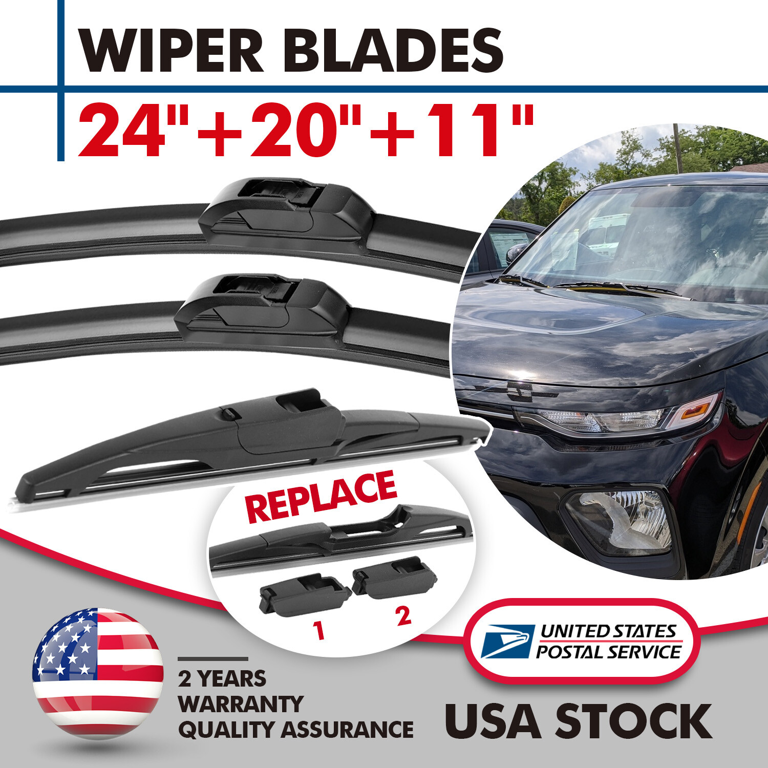 3-Piece Direct Connect Front & Rear OEM Wiper Blades Kit - 24
