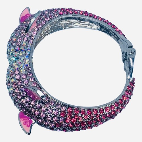 VTG Betsey Johnson Pink Icy Crystal Dolphin Kiss Clamper Bracelet 7" Ocean Drive - Picture 7 of 13