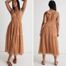 NEW Madewell Georgette Ruffle-Sleeve Tiered Midi Dress in Daisy Meadow, 10