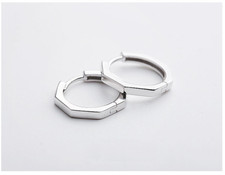 Solid 925 Sterling Silver Octagon Huggie Hoop Earrings Plain 15mm Men Women D25