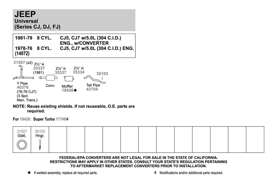 For Jeep CJ7 1976-1981 Walker 43704 Aluminized Steel Exhaust Tailpipe Foto 2 de 4