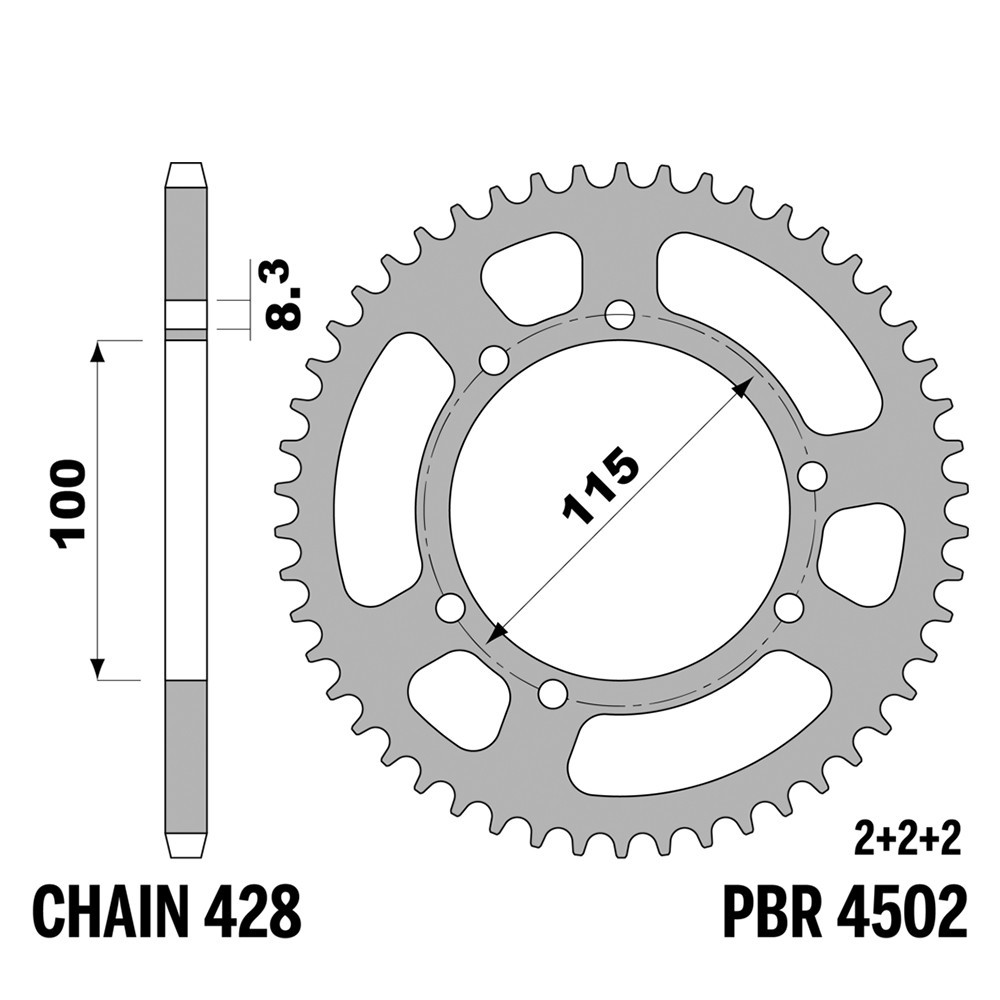 Pignon arrière PBR pas 428 pour réparer la transmission du Caballero 50 2007