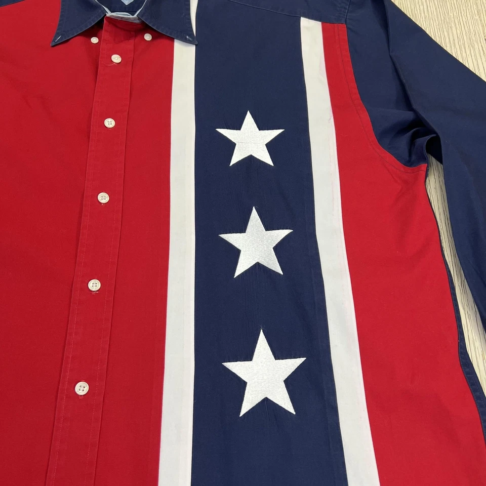 Vintage Tommy Hilfiger Shirt Mens XL Red Navy Colorblock Flag Button Down 90s - Image 3 of 4